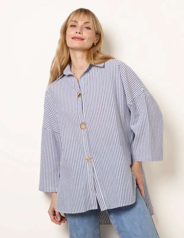 Gold Shell Button Front Stripe Shirt made by Blue Vanilla