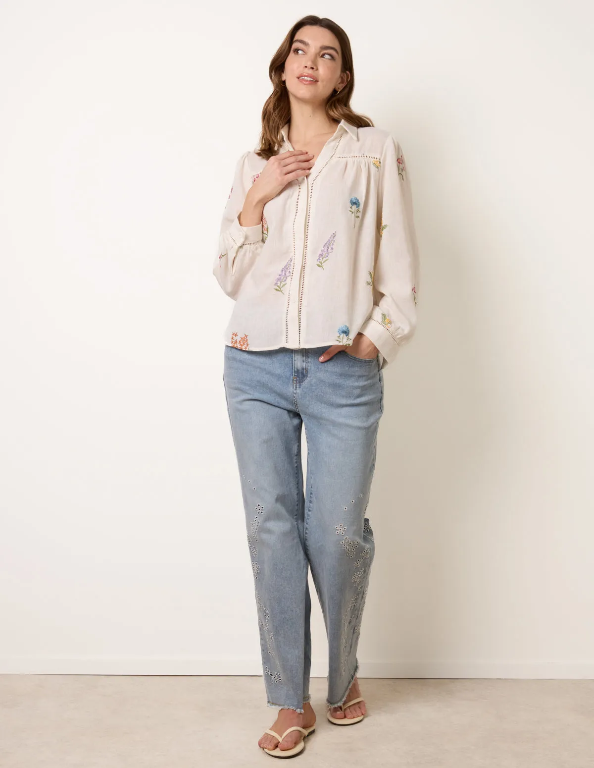 Long Sleeve Embroidered Button Front Blouse sold by Blue Vanilla product image thumbnail 3