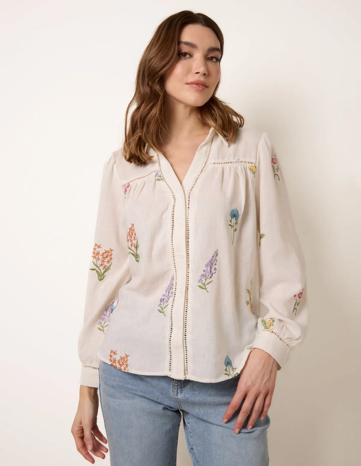 Long Sleeve Embroidered Button Front Blouse sold by Blue Vanilla