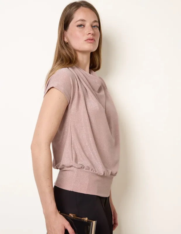 Lurex Metallic Cowl Neck Draped Top made by Blue Vanilla