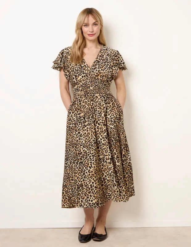 Animal Double Frill Shirred Waist Midi Dress made by Blue Vanilla