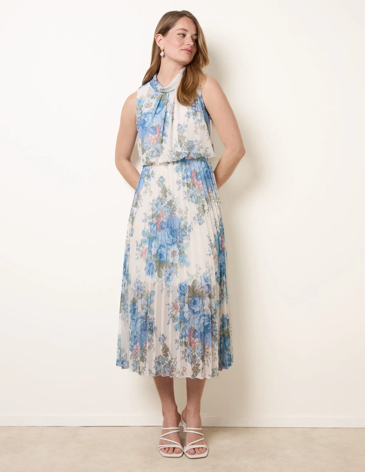 Printed Sleeveless Cowl Neck Pleated Dress sold by Blue Vanilla product image thumbnail 3