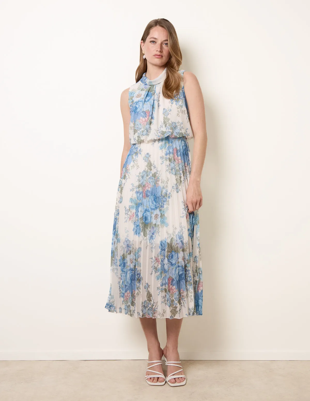 Printed Sleeveless Cowl Neck Pleated Dress sold by Blue Vanilla