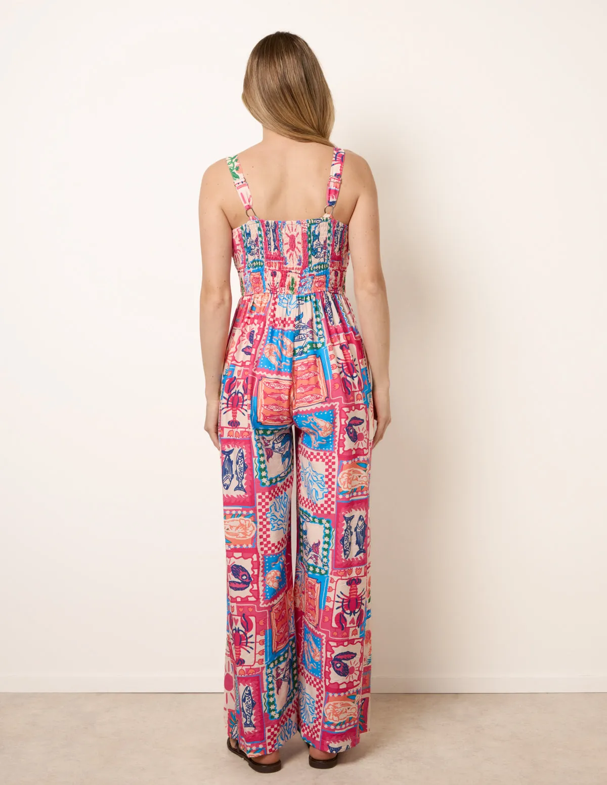 Tie Front Jumpsuit In Postcard Print sold by Blue Vanilla product image thumbnail 4