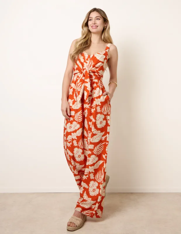 Tropical Tie Front Jumpsuit made by Blue Vanilla