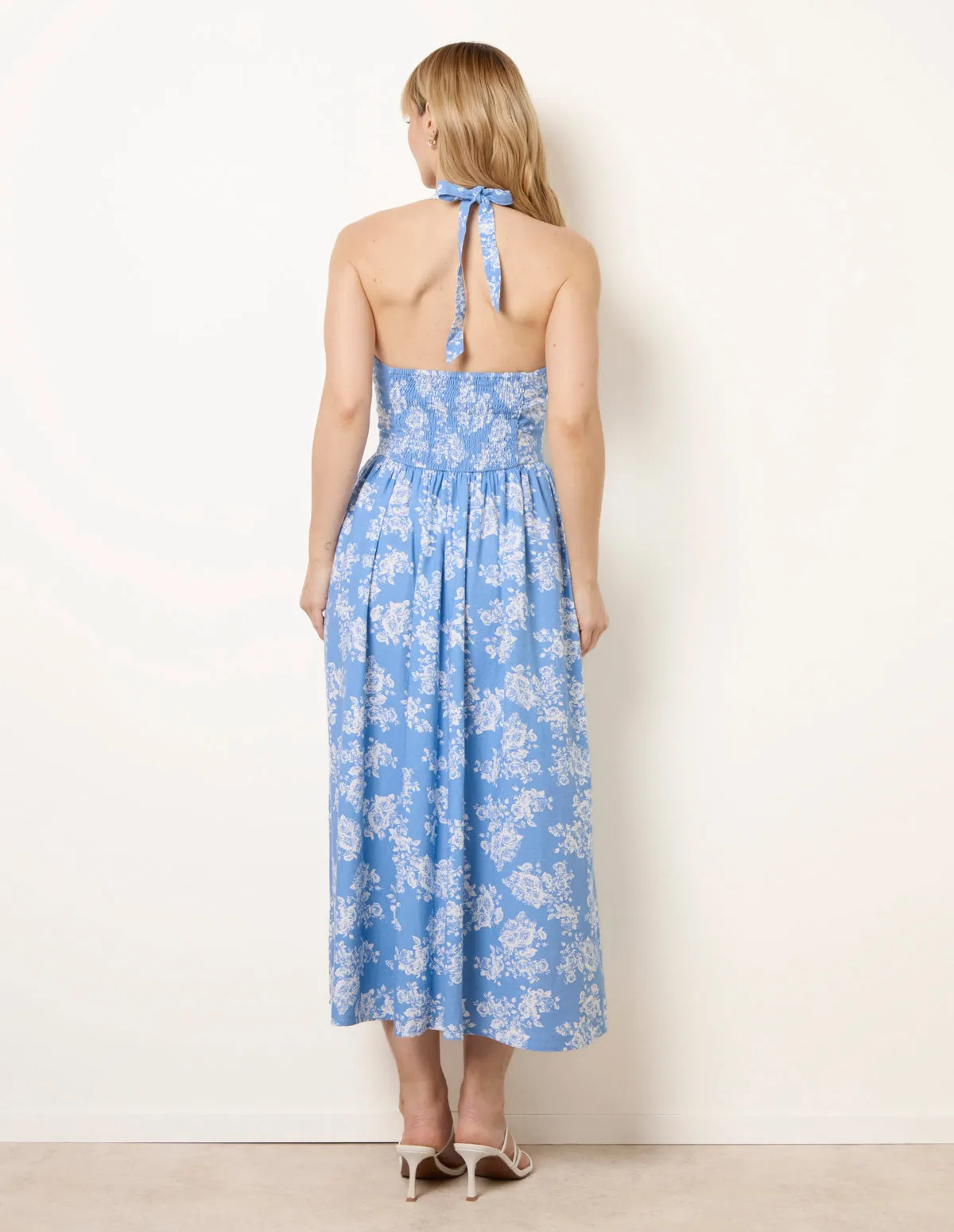 Ditsy Floral V Waist Halter Midi Dress sold by Blue Vanilla product image thumbnail 4