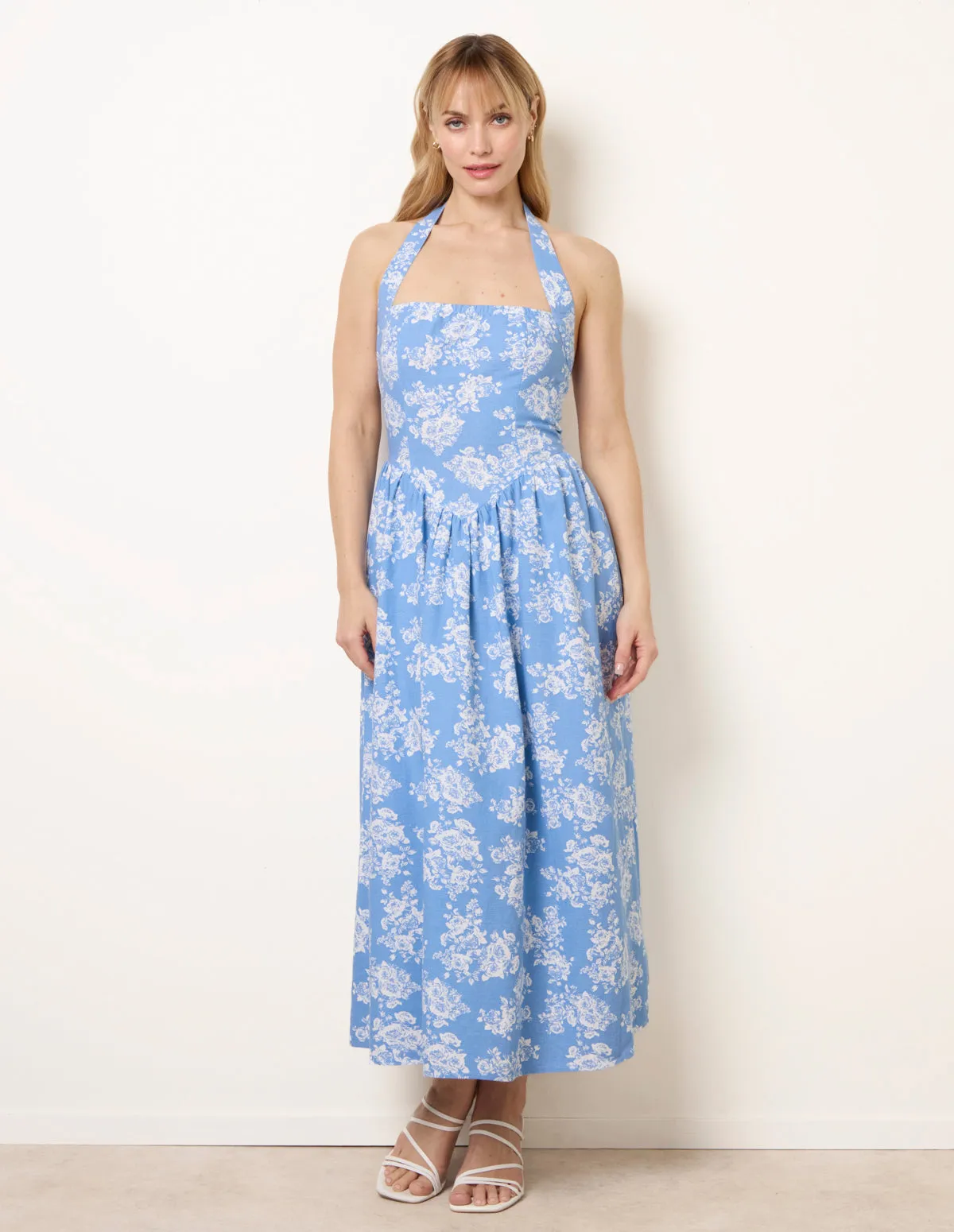Ditsy Floral V Waist Halter Midi Dress sold by Blue Vanilla product image thumbnail 3