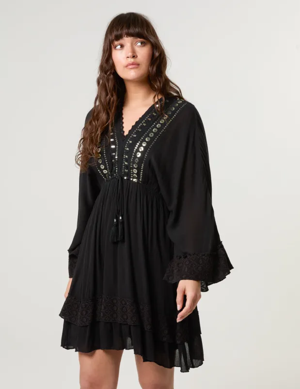 Embellished Kimono Sleeve Mini Dress made by Blue Vanilla