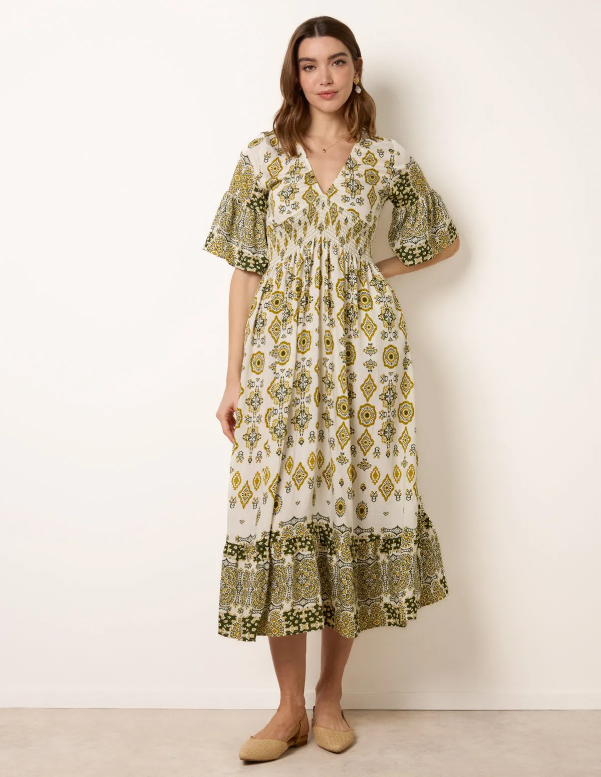 V Neck Border Print Dress sold by Blue Vanilla