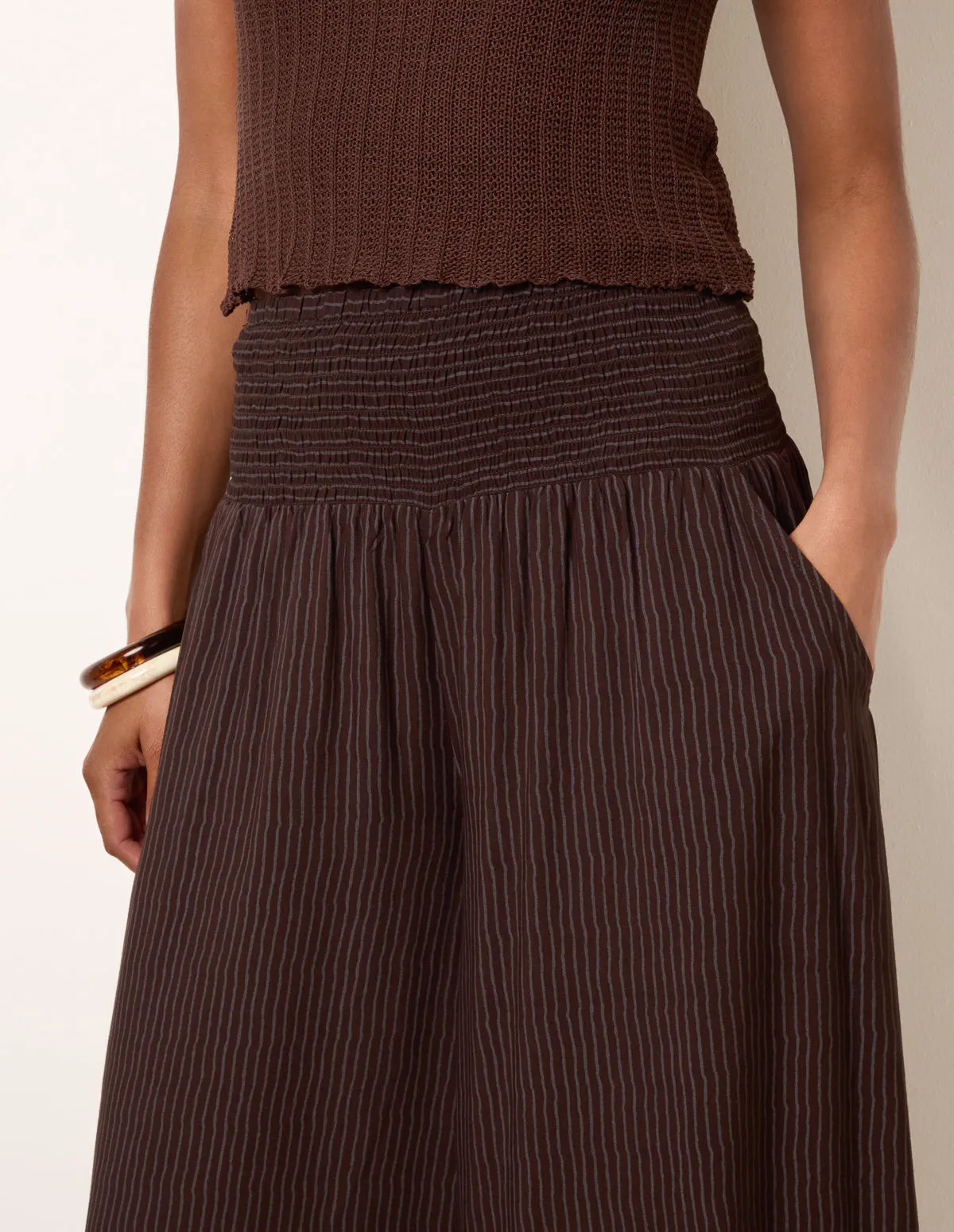 Wide Leg Shirred Waist Wavy Trousers sold by Blue Vanilla product image thumbnail 3