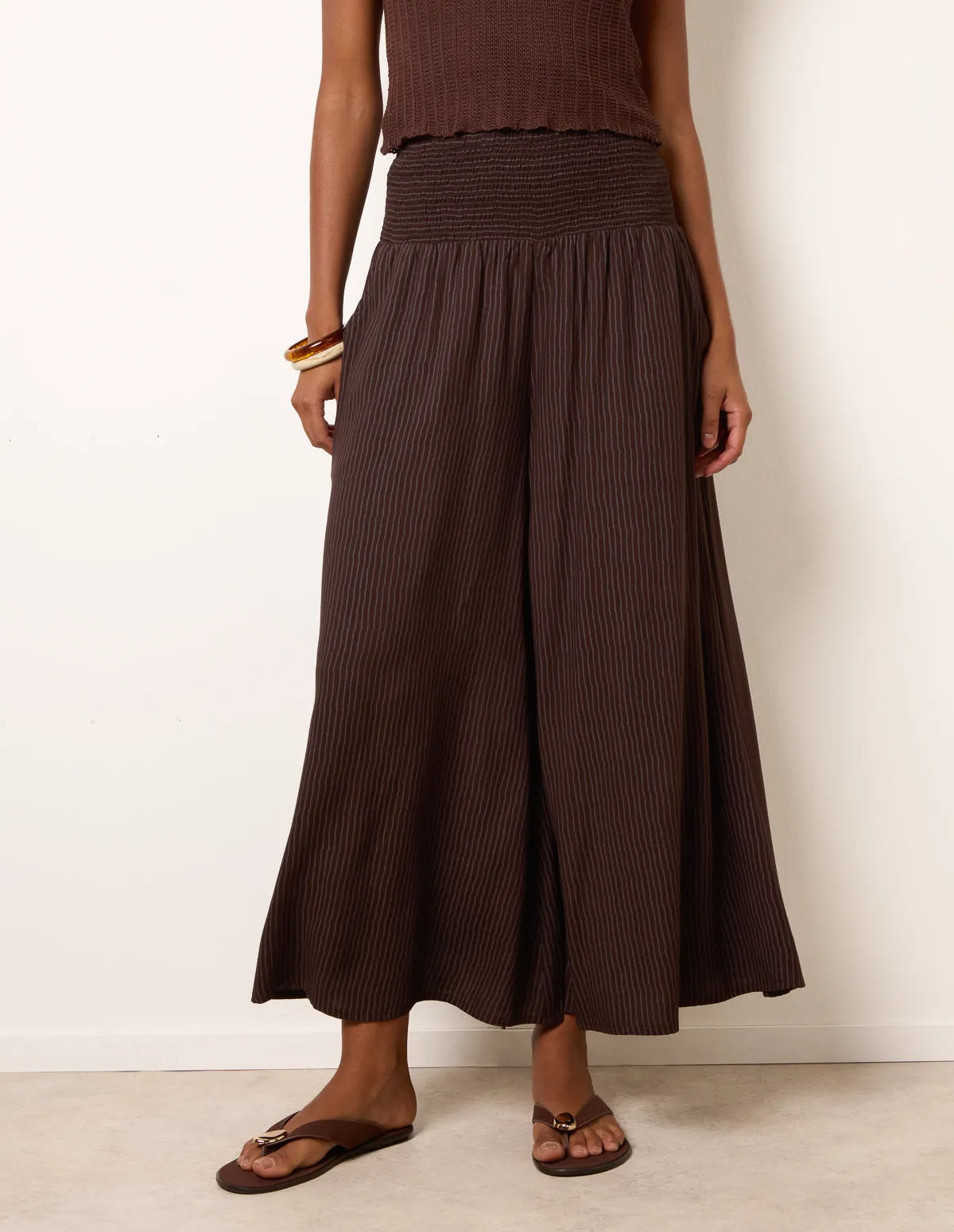 Wide Leg Shirred Waist Wavy Trousers sold by Blue Vanilla