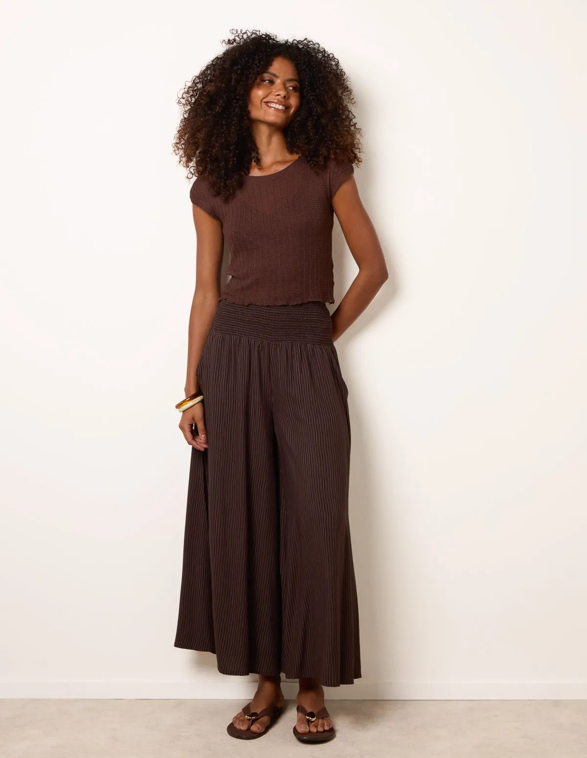 Wide Leg Shirred Waist Wavy Trousers sold by Blue Vanilla product image thumbnail 2