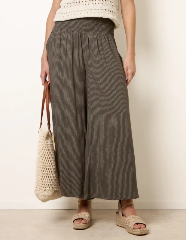 Wide Leg Shirred Waist Wavy Trousers made by Blue Vanilla
