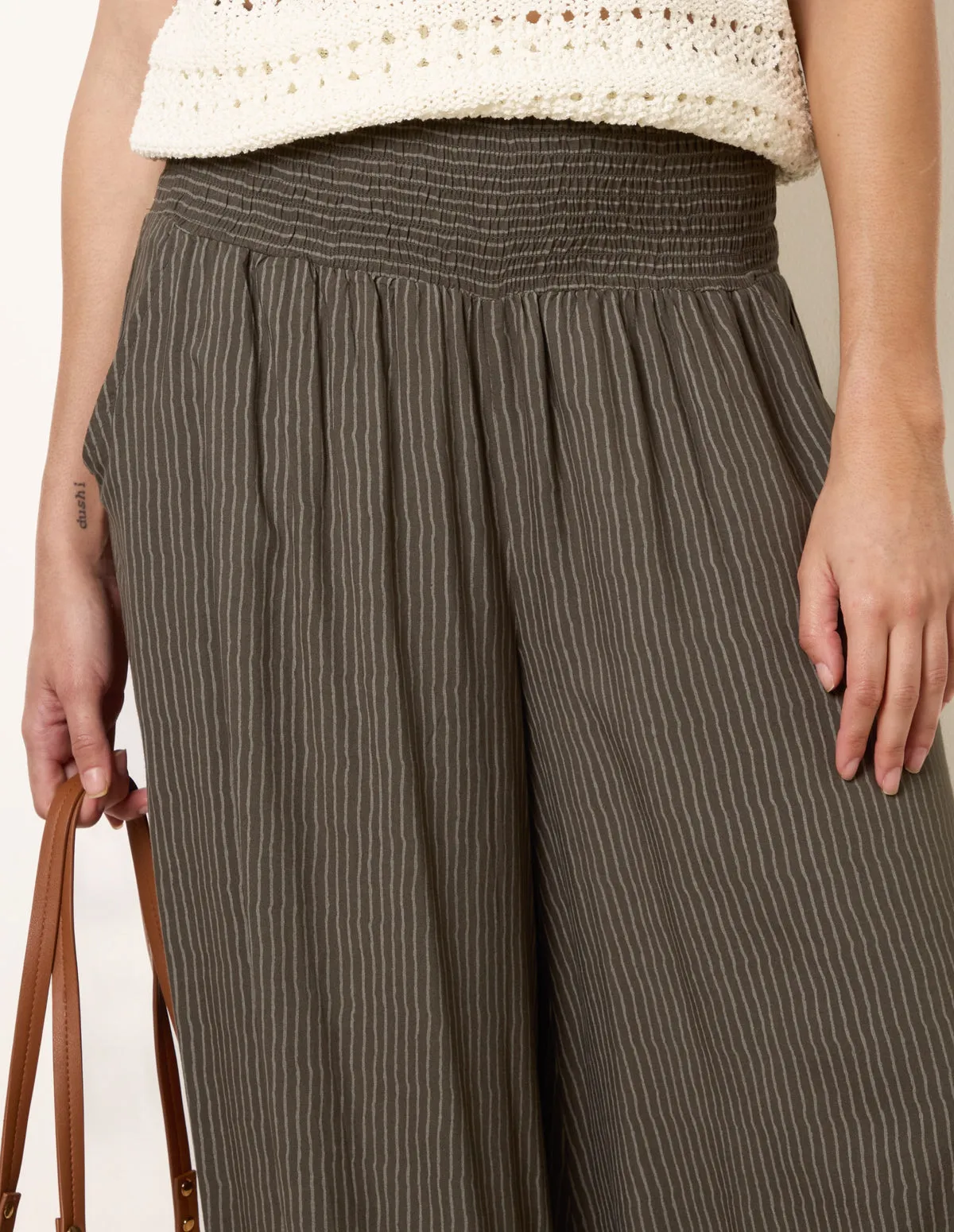 Wide Leg Shirred Waist Wavy Trousers sold by Blue Vanilla product image thumbnail 3