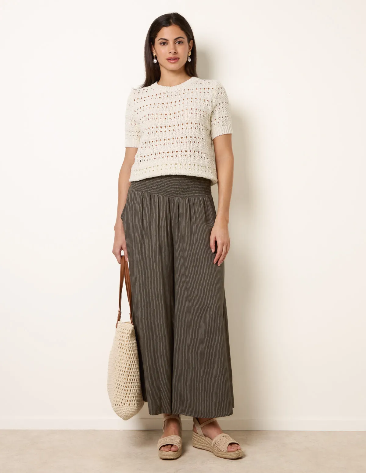 Wide Leg Shirred Waist Wavy Trousers sold by Blue Vanilla product image thumbnail 2