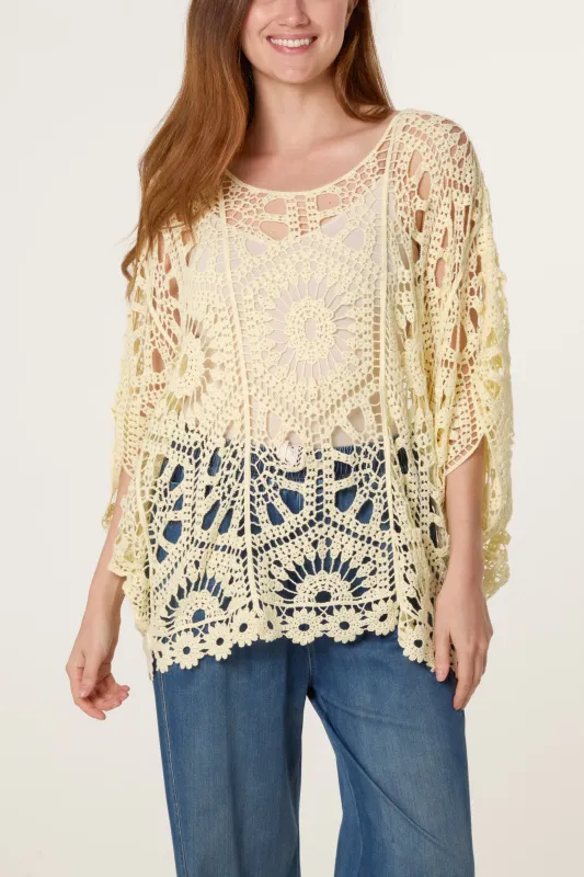 Crochet Detailed Kimono Top made by Blue Vanilla
