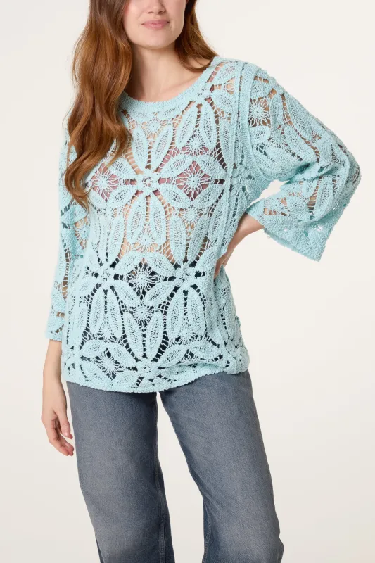 Flower Crochet Long Sleeve Top made by Blue Vanilla