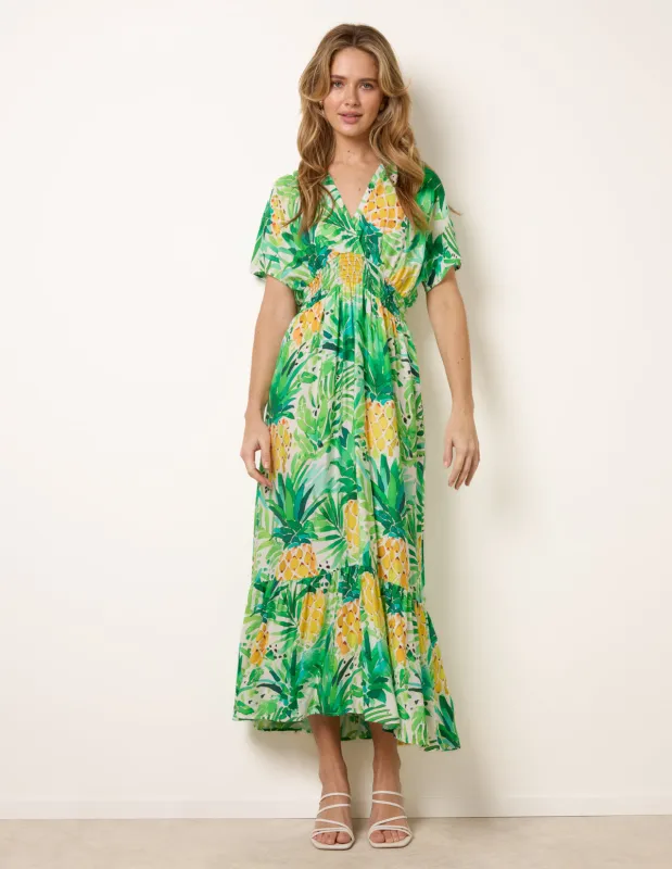 Pineapple Double V Midi Dress made by Blue Vanilla