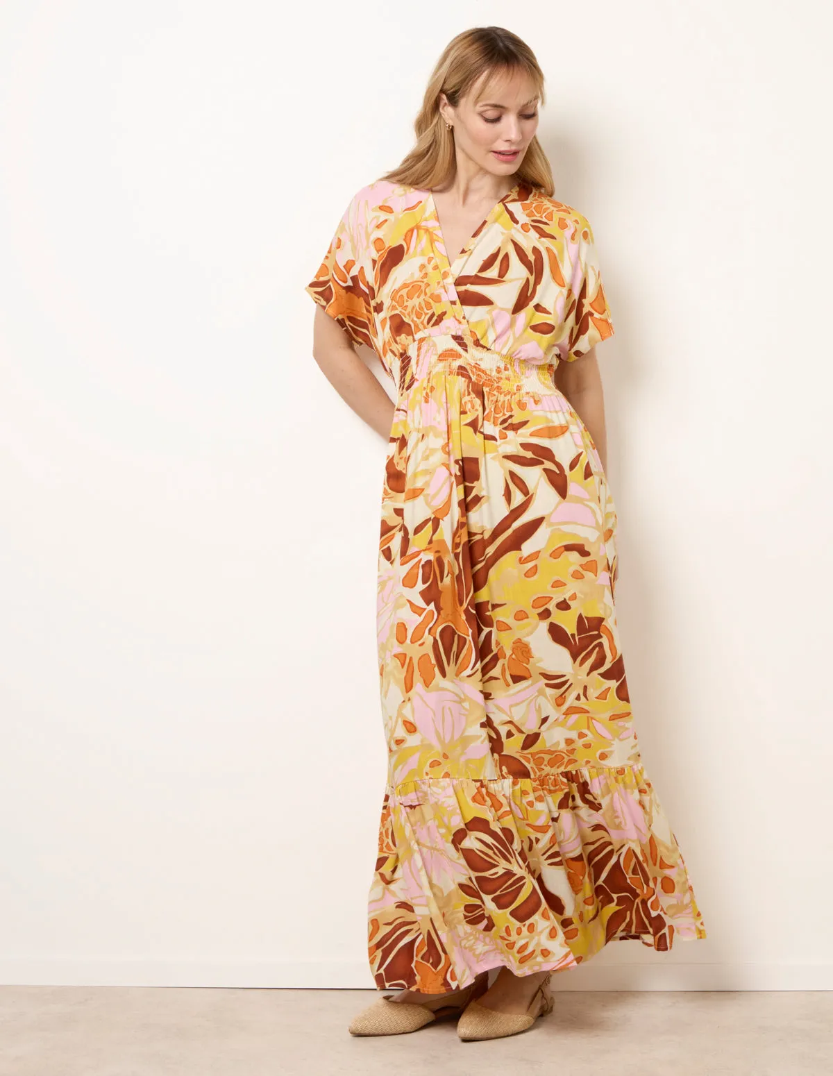 Tropical V Front Shirred Waist Maxi Dress sold by Blue Vanilla product image thumbnail 3