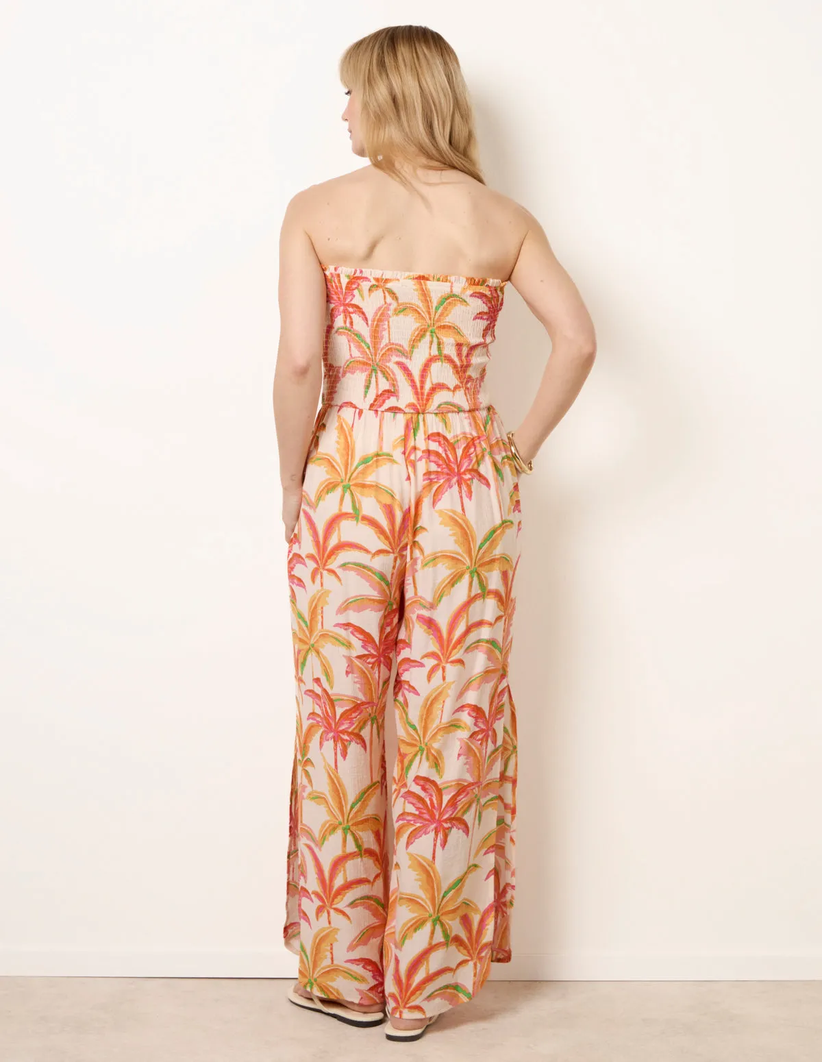 Side Split Flare Leg Tropical Jumpsuit sold by Blue Vanilla product image thumbnail 4