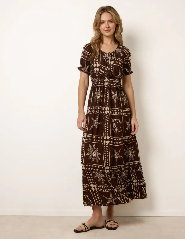 Starfish Print Tie Front Maxi Dress made by Blue Vanilla