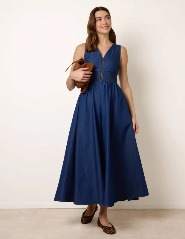 Shirred Waist Zip Front Jumpsuit made by Blue Vanilla