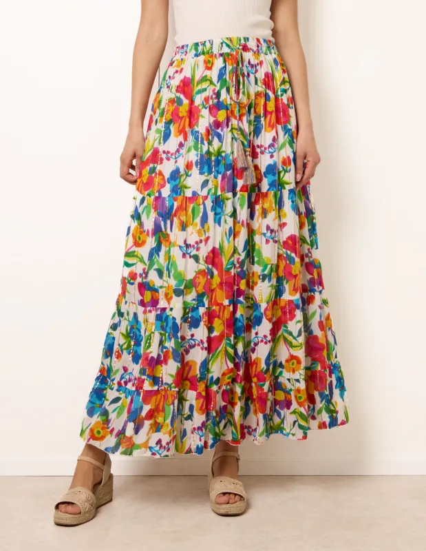 Tiered Bright Maxi Skirt made by Blue Vanilla