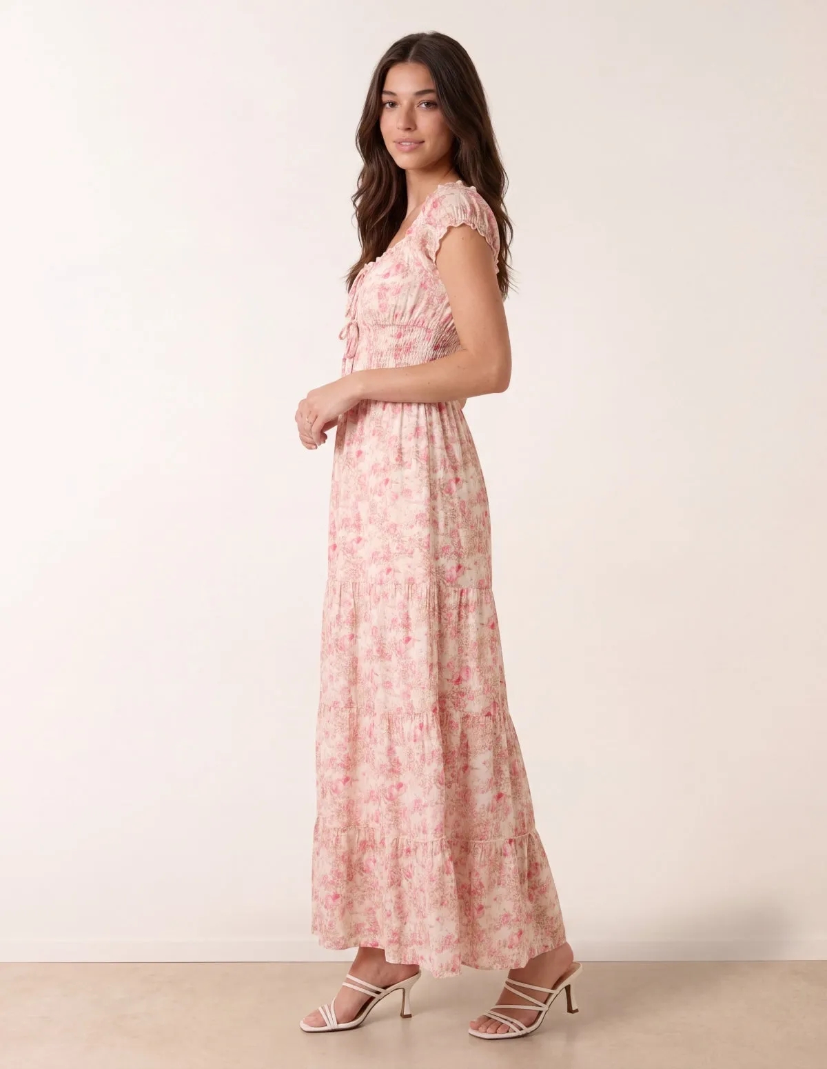 Double Front Tie Shirred Ditsy Floral Maxi Dress sold by Blue Vanilla product image thumbnail 2