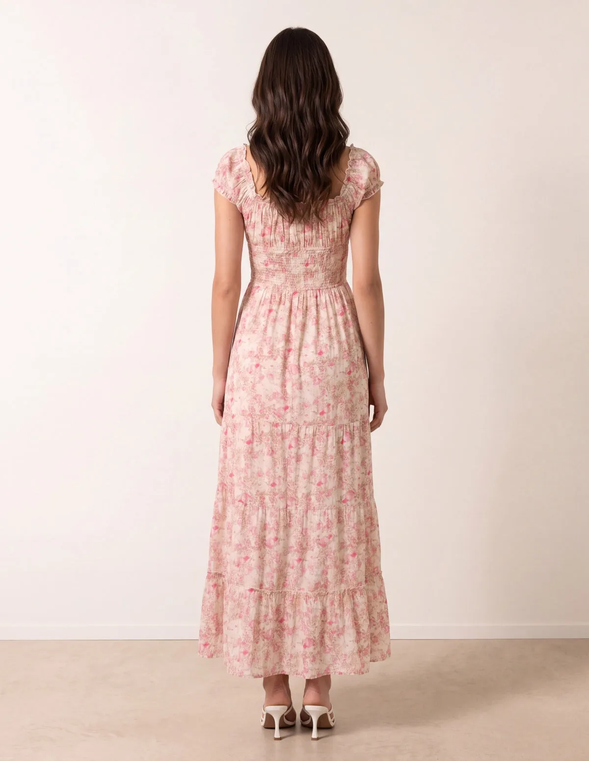 Double Front Tie Shirred Ditsy Floral Maxi Dress sold by Blue Vanilla product image thumbnail 4
