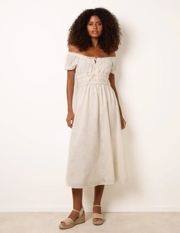 Broderie Front Tie Midi Dress made by Blue Vanilla