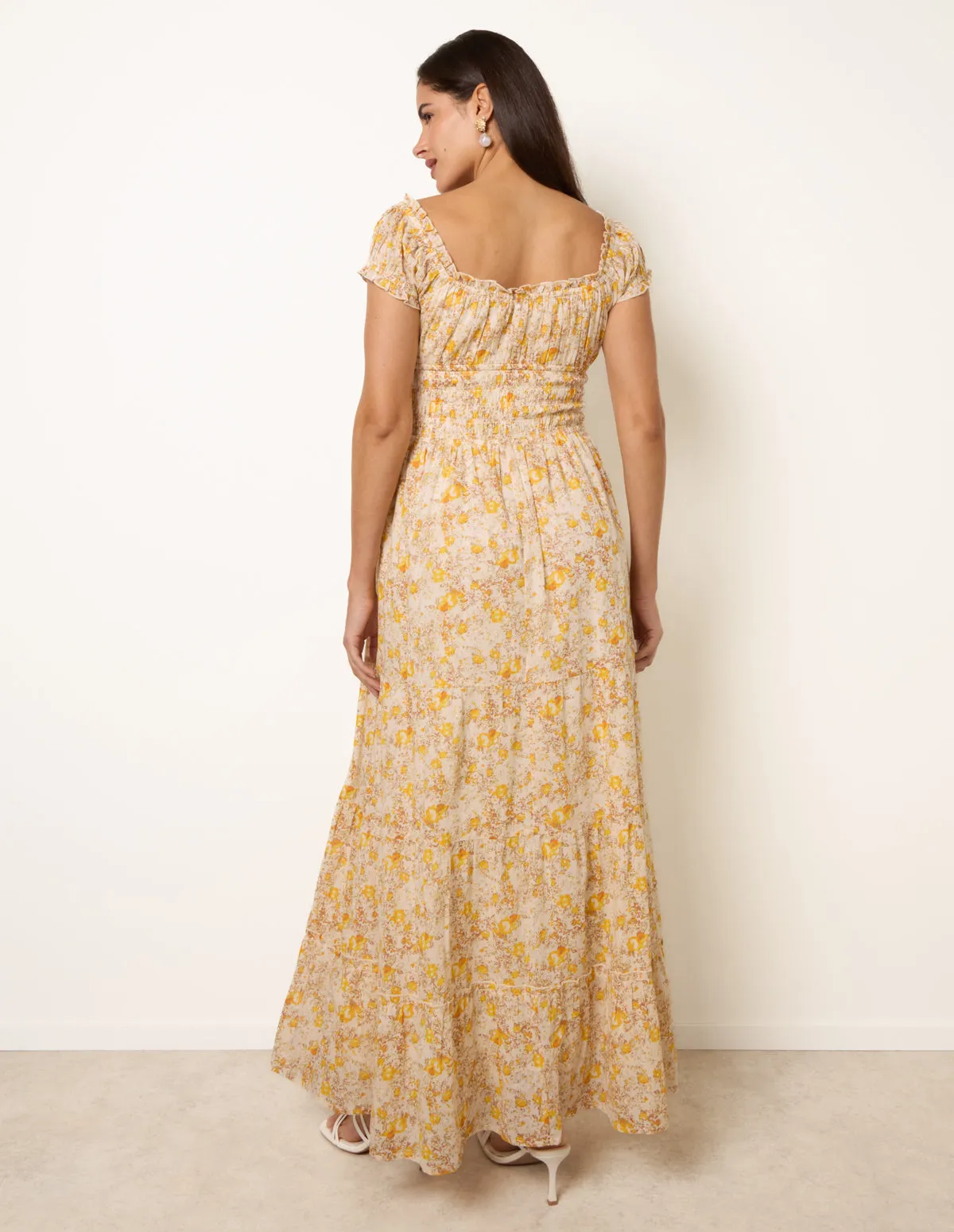 Double Front Tie Shirred Ditsy Floral Maxi Dress sold by Blue Vanilla product image thumbnail 4