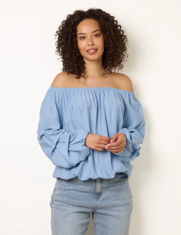 Linen Rouched Sleeve Top made by Blue Vanilla