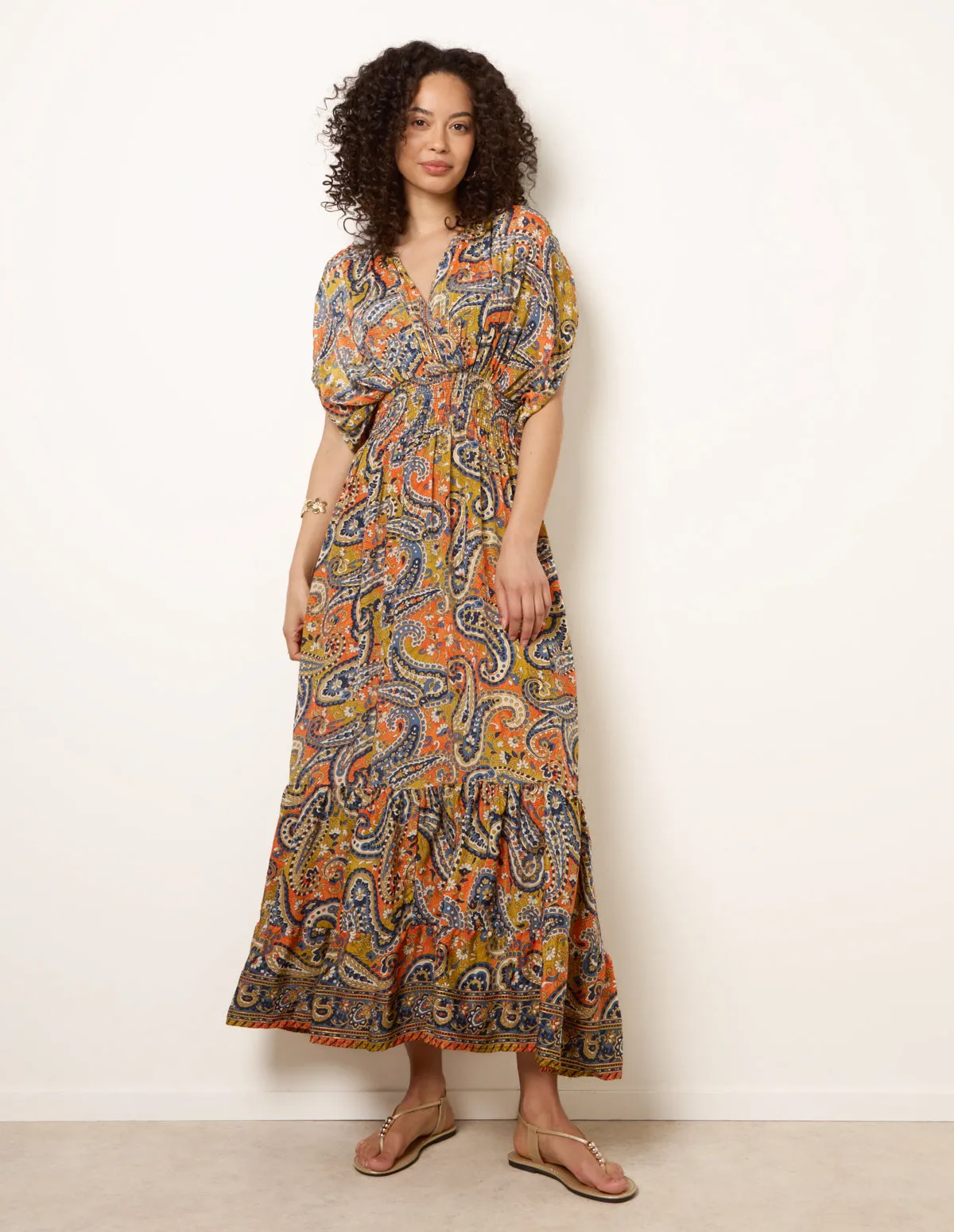 Gathered Sleeve V-Neck Maxi Dress sold by Blue Vanilla product image thumbnail 3