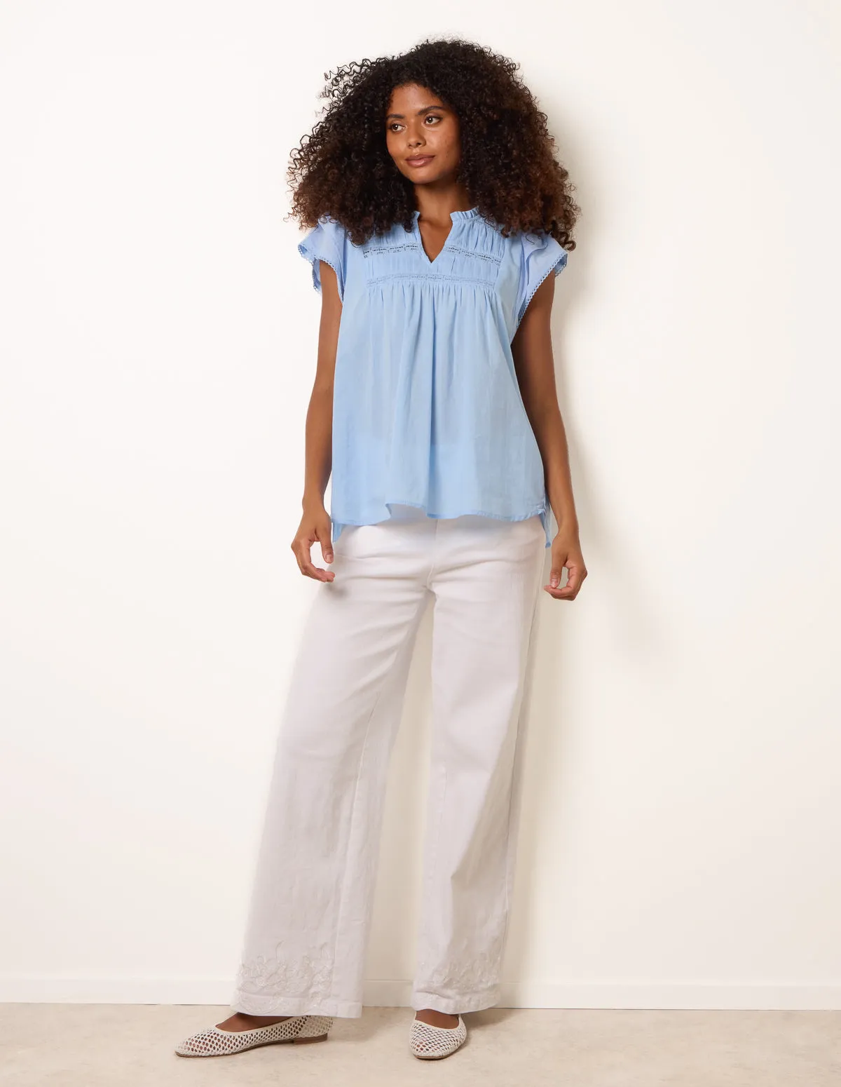 Cotton Embroidery Detail Ruffle Sleeve Top sold by Blue Vanilla product image thumbnail 2