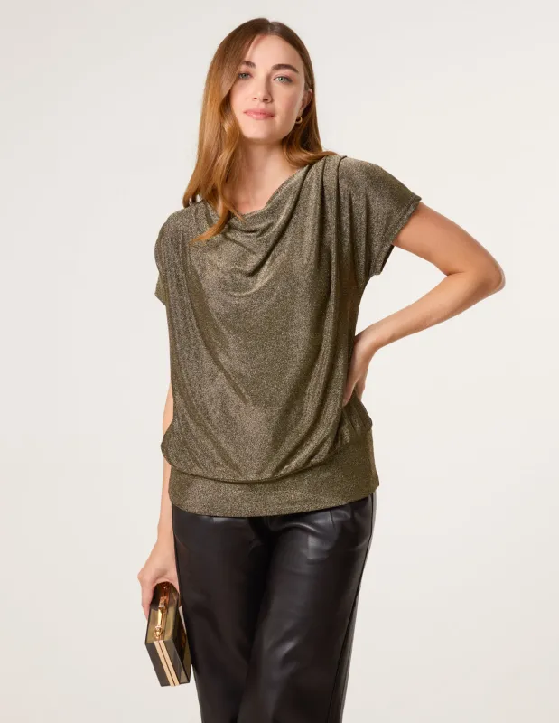 Metallic Cowl Neck Draped Top made by Blue Vanilla