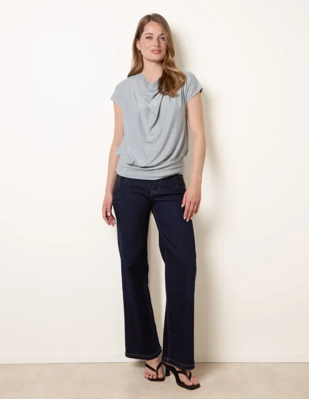 Metallic Cowl Neck Draped Top made by Blue Vanilla