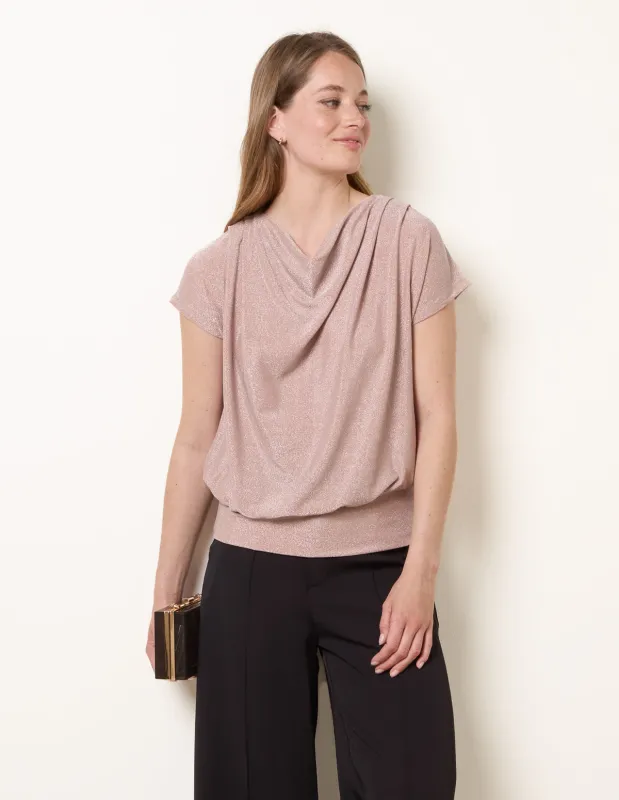 Metallic Cowl Neck Draped Top made by Blue Vanilla