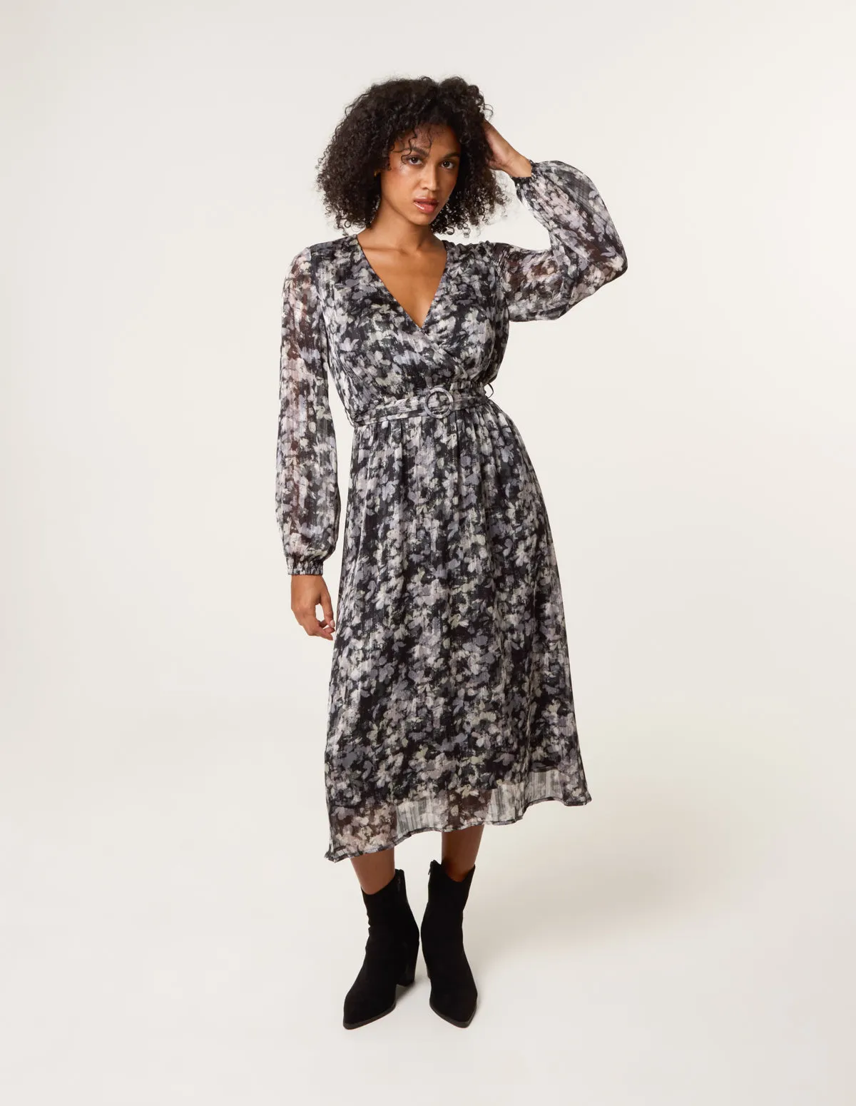 Printed Metallic Buckle Belted Midi Dress sold by Blue Vanilla product image thumbnail 3