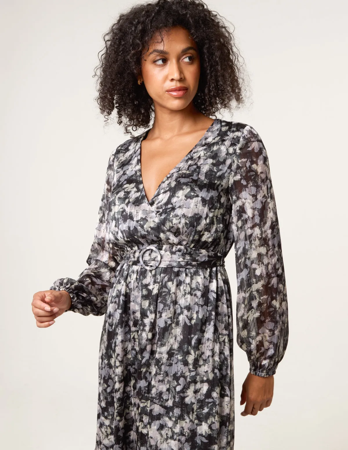 Printed Metallic Buckle Belted Midi Dress sold by Blue Vanilla product image thumbnail 2