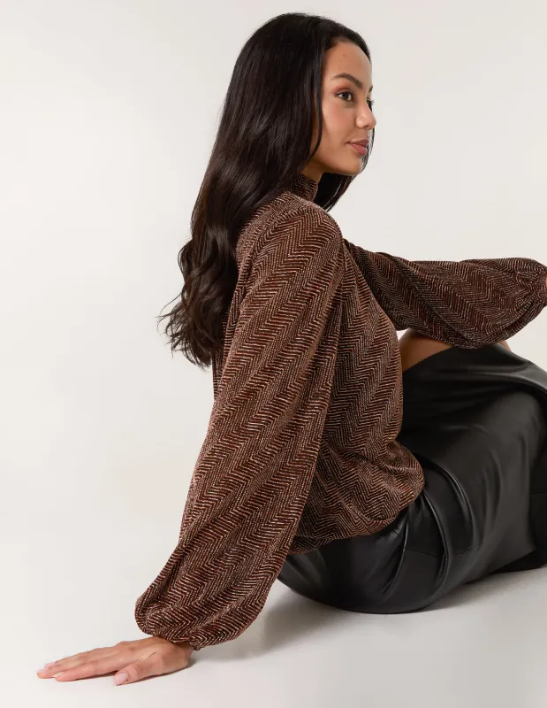 Metallic Puffball High Neck Blouse made by Blue Vanilla