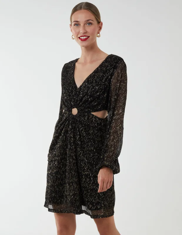 V-Neck Long Sleeve Metallic Dress made by Blue Vanilla
