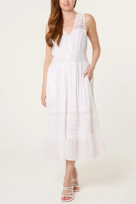 Crochet Insert Button Midi Dress made by Blue Vanilla