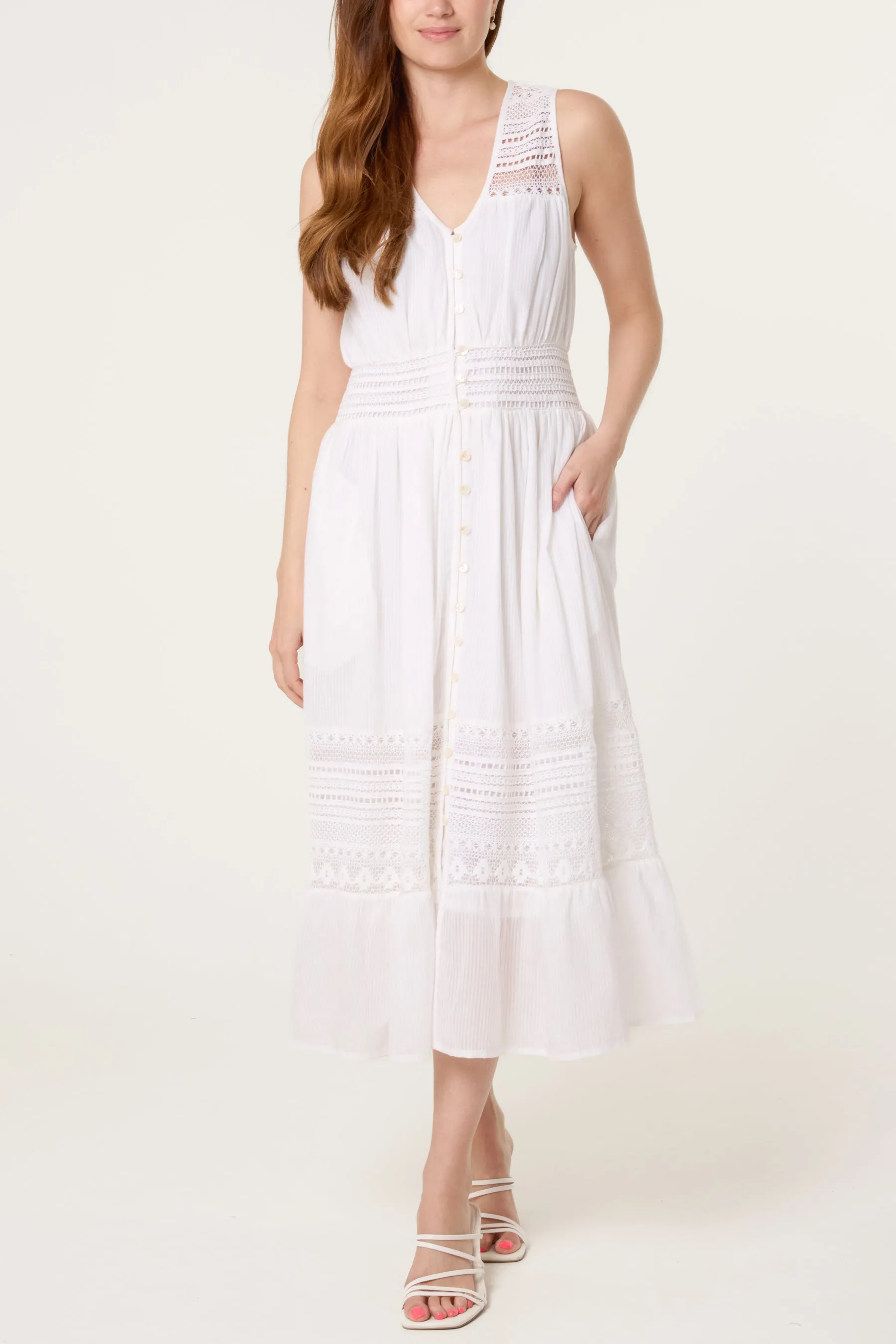 Crochet Insert Button Midi Dress sold by Blue Vanilla