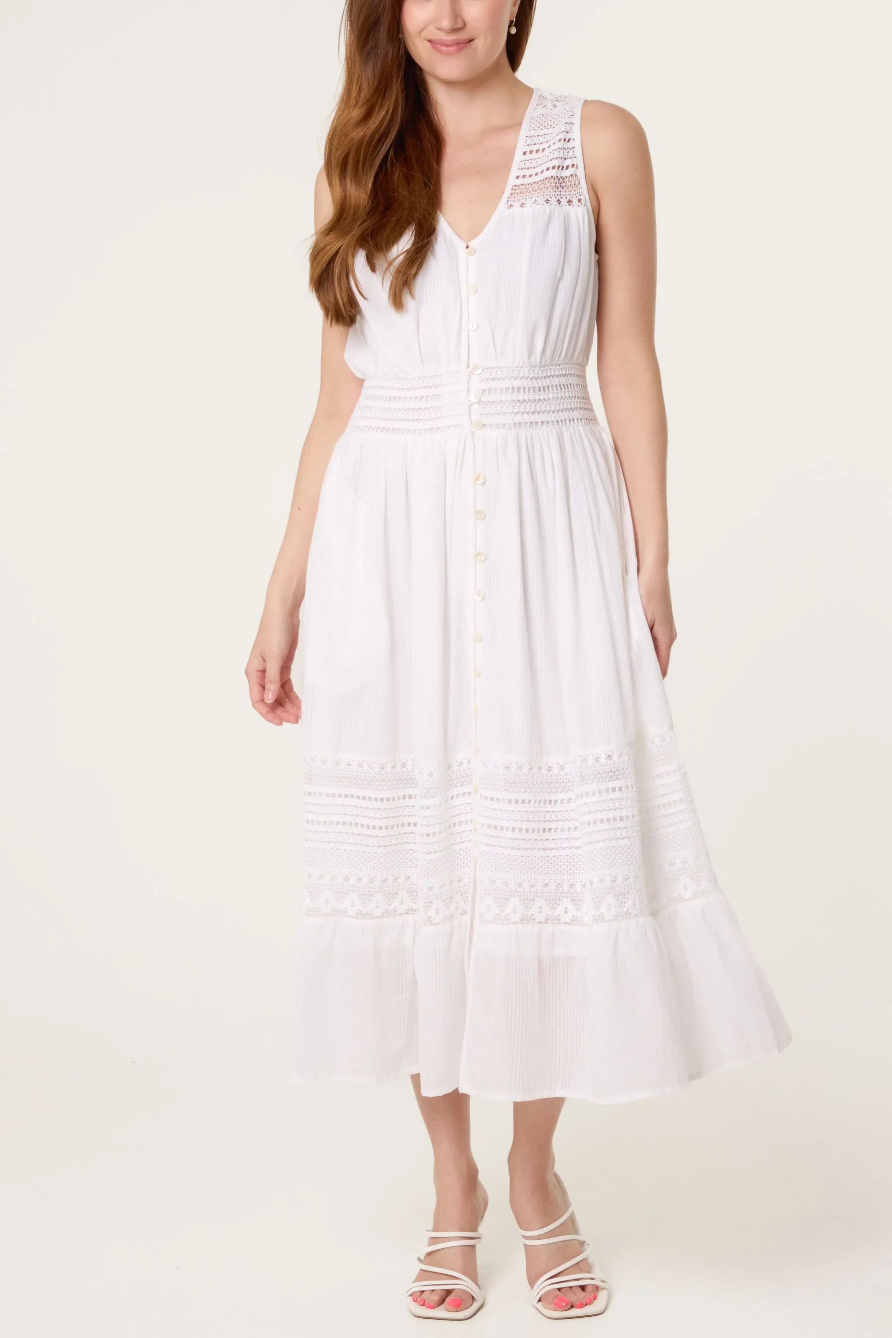 Crochet Insert Button Midi Dress sold by Blue Vanilla product image thumbnail 2