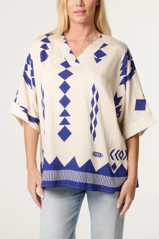 Linen Geometric Print Top made by Blue Vanilla