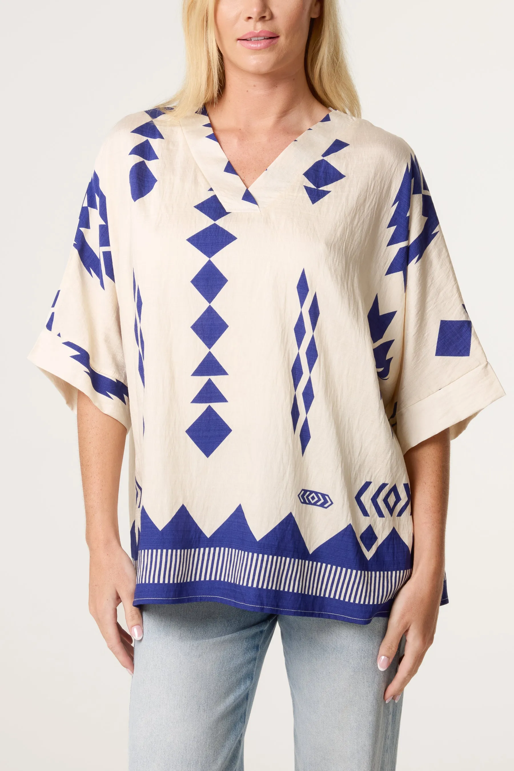 Linen Geometric Print Top sold by Blue Vanilla
