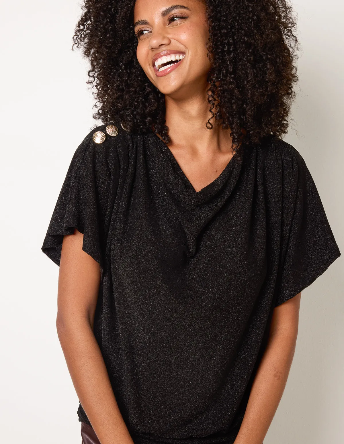 Button Detail Draped Cowl Neck Top sold by Blue Vanilla product image thumbnail 3