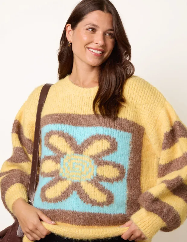 Retro Flower Print Balloon Sleeve Jumper made by Blue Vanilla