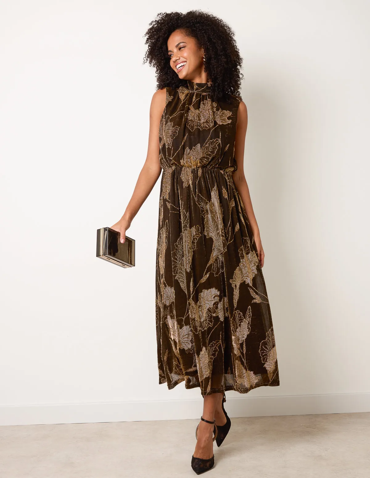 High Neck Jacquard Midi Dress sold by Blue Vanilla