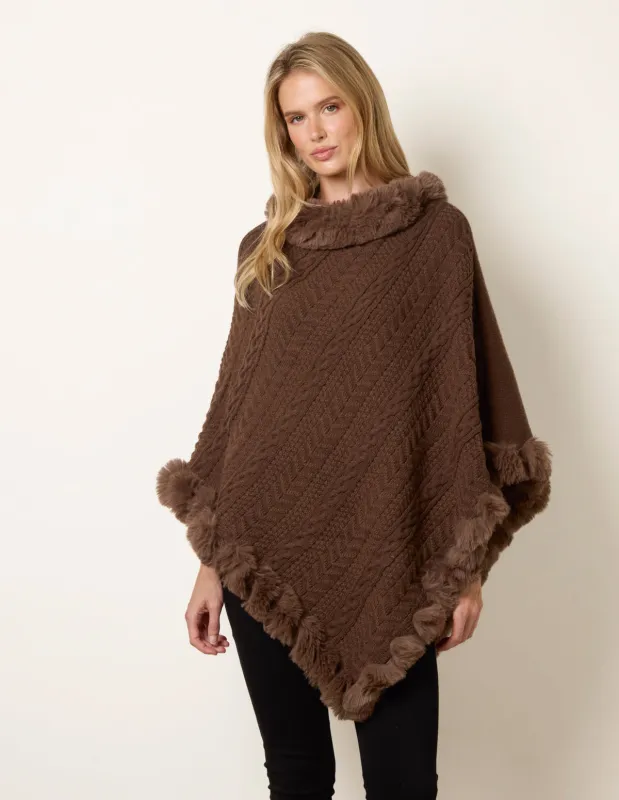 Faux Fur Trim Poncho made by Blue Vanilla